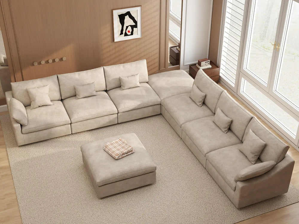 WJS Home 8 Piece Linen Khaki Sofa Sets 160 Adjustable Backrest Pillows 6 Seater_8