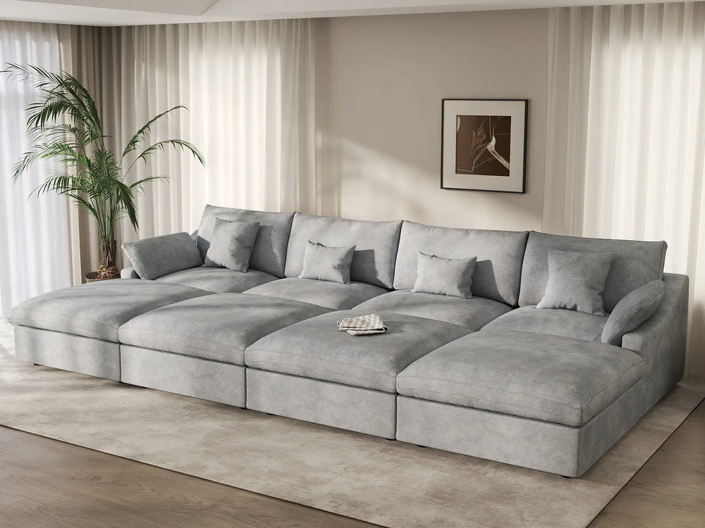 WJS Home 8 Piece Linen Light Grey Pit Sectionals 160 Adjustable Backrest Pillows 4 Seater_1