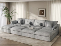 WJS Home 8 Piece Linen Light Grey Pit Sectionals 160 Adjustable Backrest Pillows 4 Seater_1