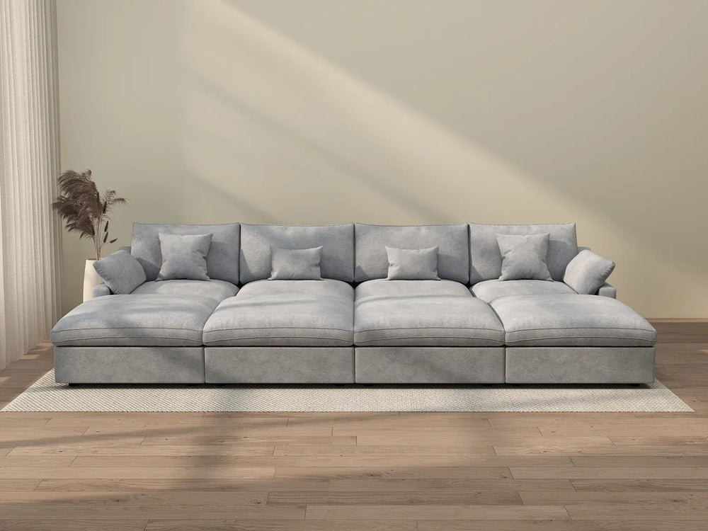 WJS Home 8 Piece Linen Light Grey Pit Sectionals 160 Adjustable Backrest Pillows 4 Seater_2