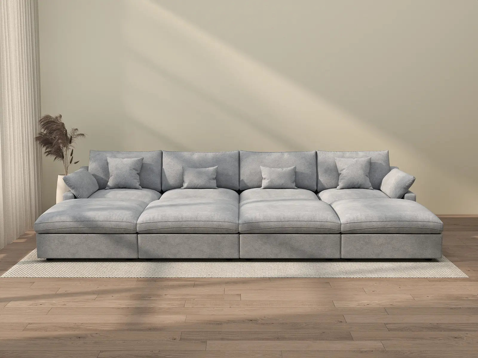WJS Home 8 Piece Linen Light Grey Pit Sectionals 160 Adjustable Backrest Pillows 4 Seater_2