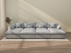 Sofás seccionales Deluxe Slope Cloud | Seccionales Pit de lino gris claro de 8 piezas, 4 plazas, 160" con respaldo ajustable y cojines