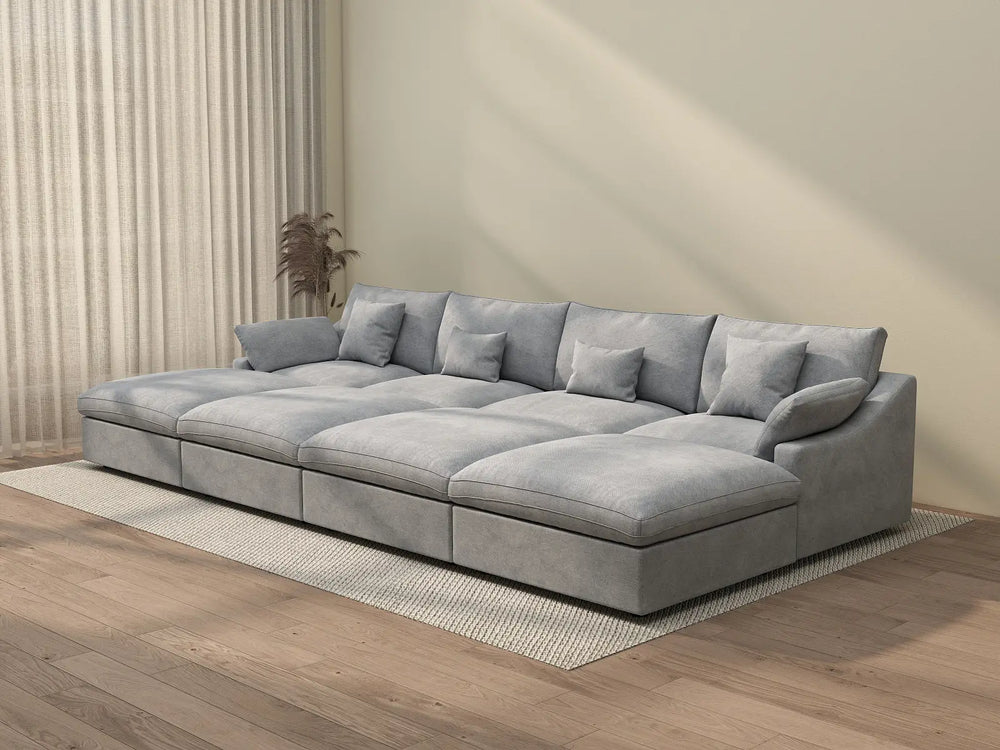 WJS Home 8 Piece Linen Light Grey Pit Sectionals 160 Adjustable Backrest Pillows 4 Seater_3