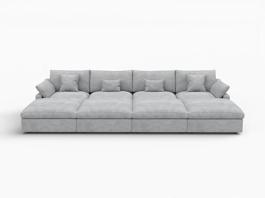 WJS Home 8 Piece Linen Light Grey Pit Sectionals 160 Adjustable Backrest Pillows 4 Seater_4