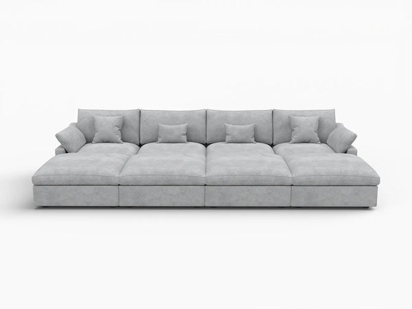 Deluxe Slope Cloud Sectional Sofa Covers | Light Grey Chenille and Linen Sofa Cover for 4-Seater with 4-Ottomans