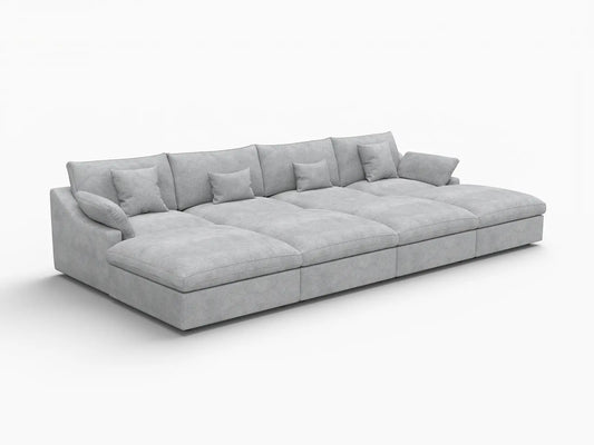 WJS Home 8 Piece Linen Light Grey Pit Sectionals 160 Adjustable Backrest Pillows 4 Seater_5
