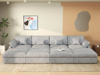 WJS Home 8 Piece Linen Light Grey Pit Sectionals 160 Adjustable Backrest Pillows 4 Seater_6