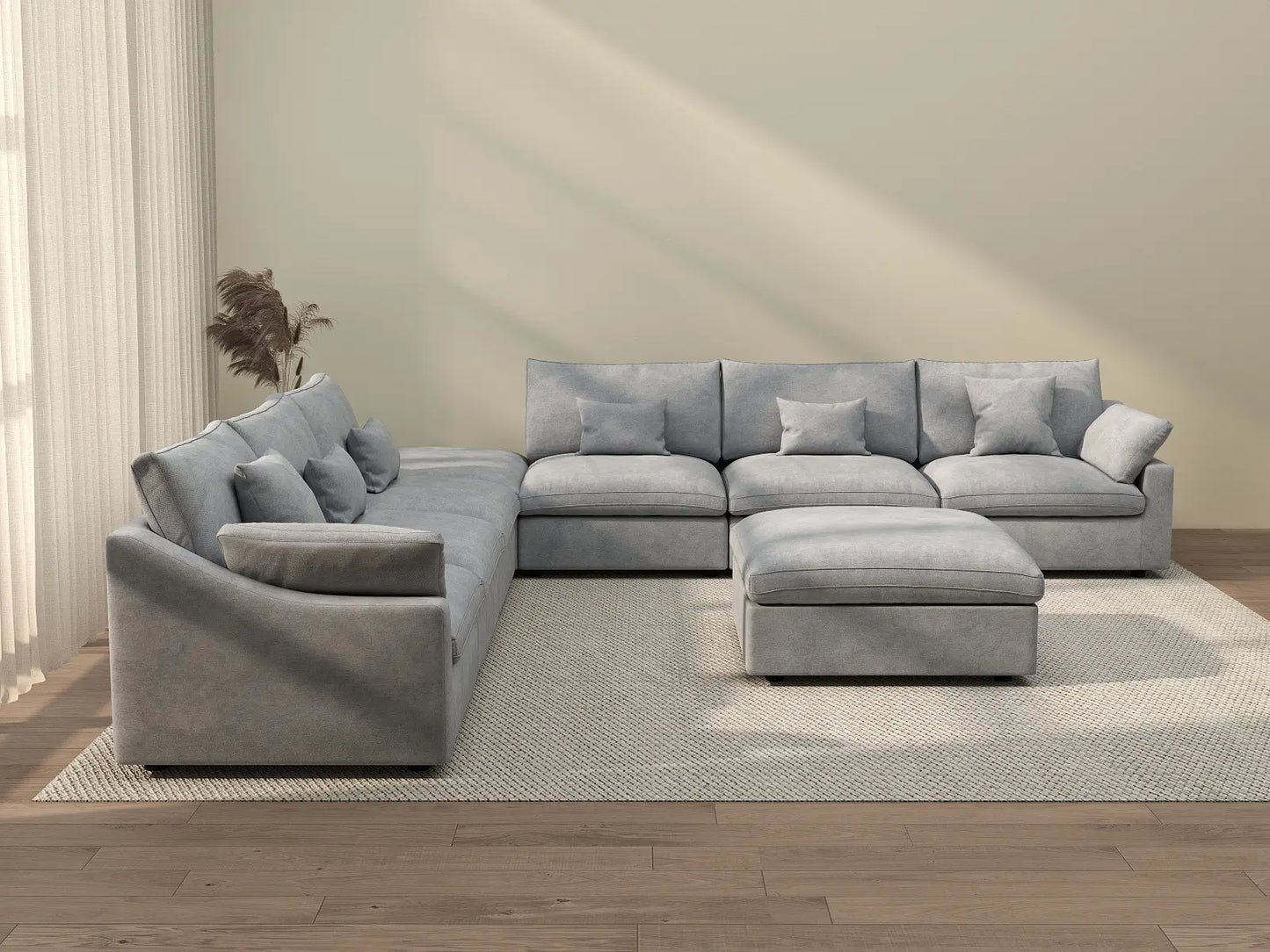 WJS Home 8 Piece Linen Light Grey Sofa Sets 160 Adjustable Backrest Pillows 6 Seater_2