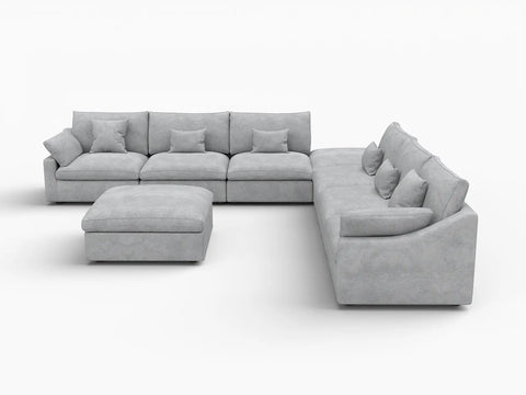 Deluxe Slope Cloud Sectional Sofa Covers | Light Grey Chenille and Linen Sofa Cover for 6-Seater with 2-Ottomans