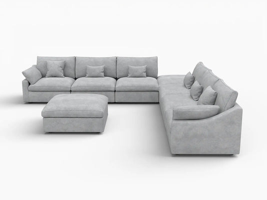WJS Home 8 Piece Linen Light Grey Sofa Sets 160 Adjustable Backrest Pillows 6 Seater_4