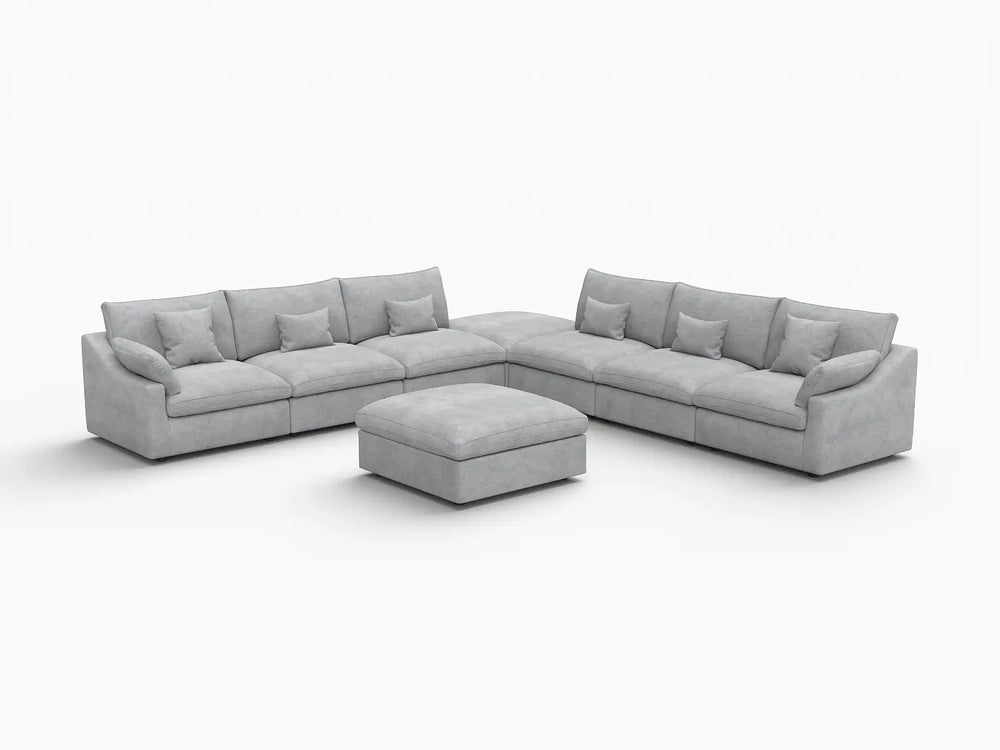 WJS Home 8 Piece Linen Light Grey Sofa Sets 160 Adjustable Backrest Pillows 6 Seater_5