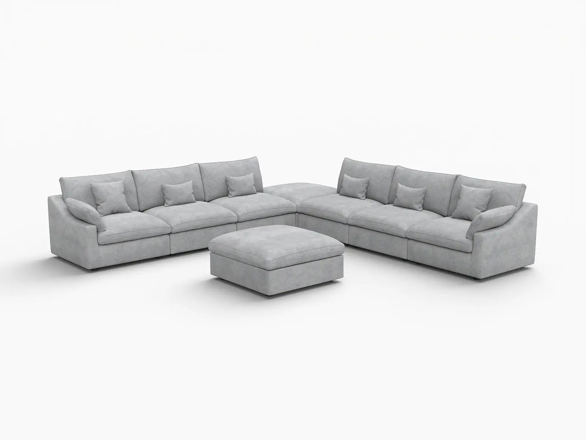 WJS Home 8 Piece Linen Light Grey Sofa Sets 160 Adjustable Backrest Pillows 6 Seater_5