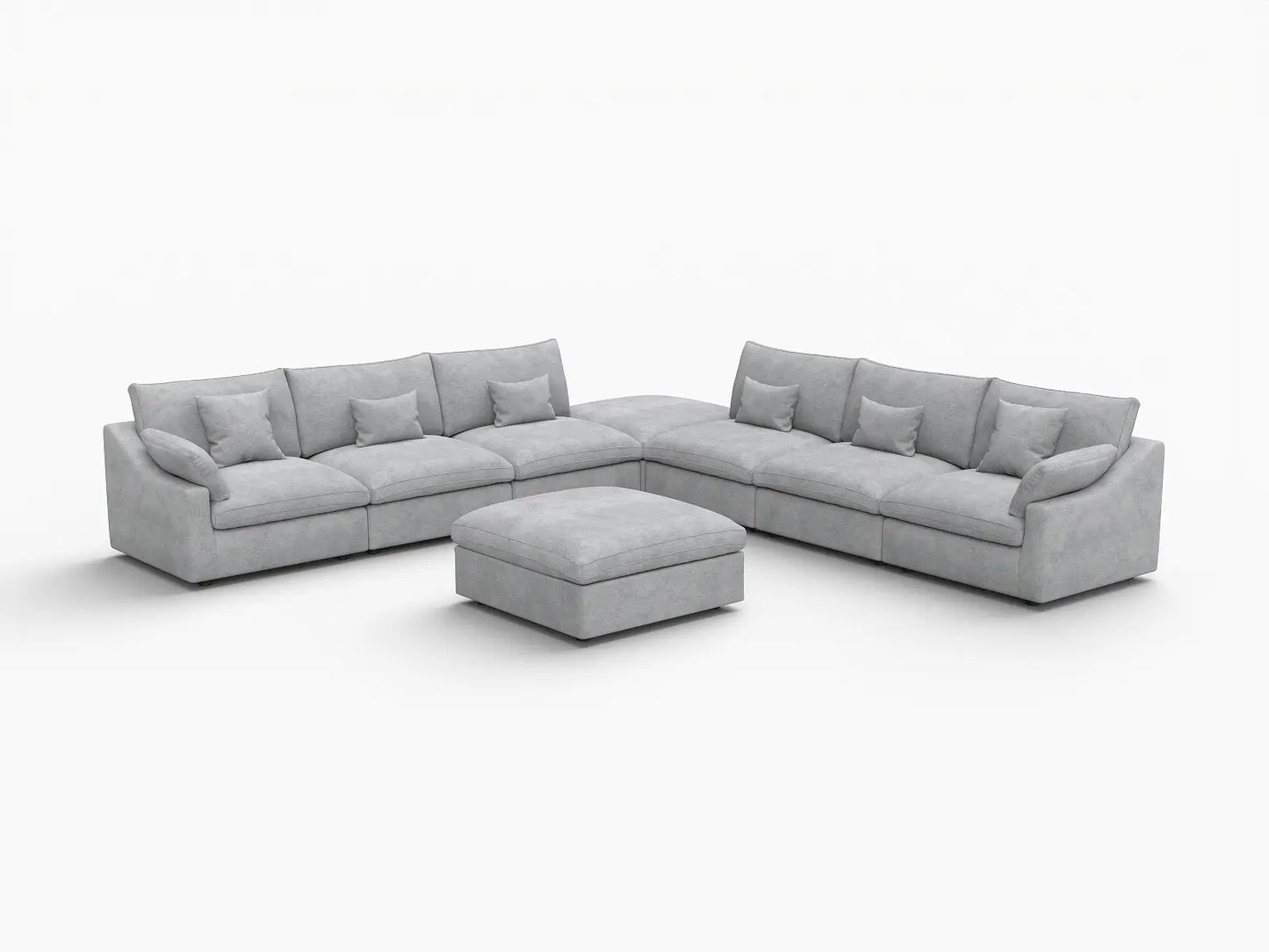 WJS Home 8 Piece Linen Light Grey Sofa Sets 160 Adjustable Backrest Pillows 6 Seater_5