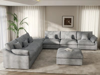 WJS Home 8 Piece Linen Light Grey Sofa Sets 160 Adjustable Backrest Pillows 6 Seater_6