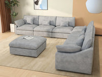 WJS Home 8 Piece Linen Light Grey Sofa Sets 160 Adjustable Backrest Pillows 6 Seater_7