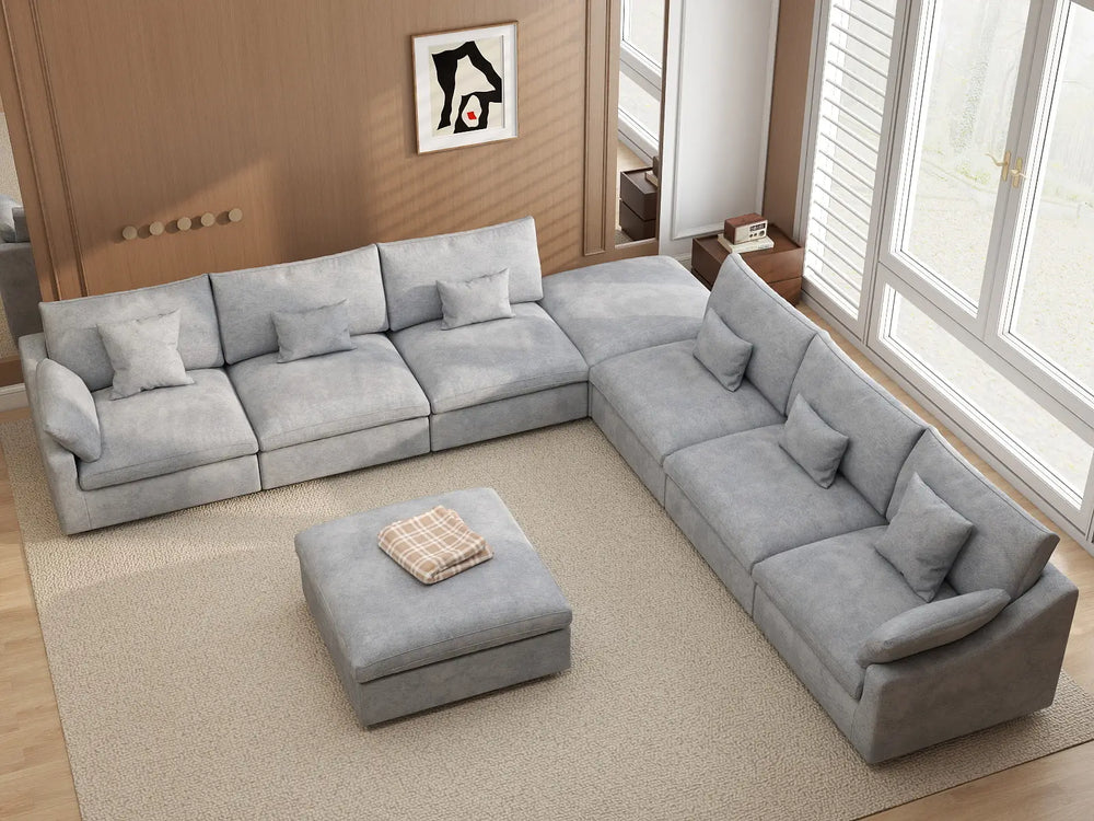 WJS Home 8 Piece Linen Light Grey Sofa Sets 160 Adjustable Backrest Pillows 6 Seater_8