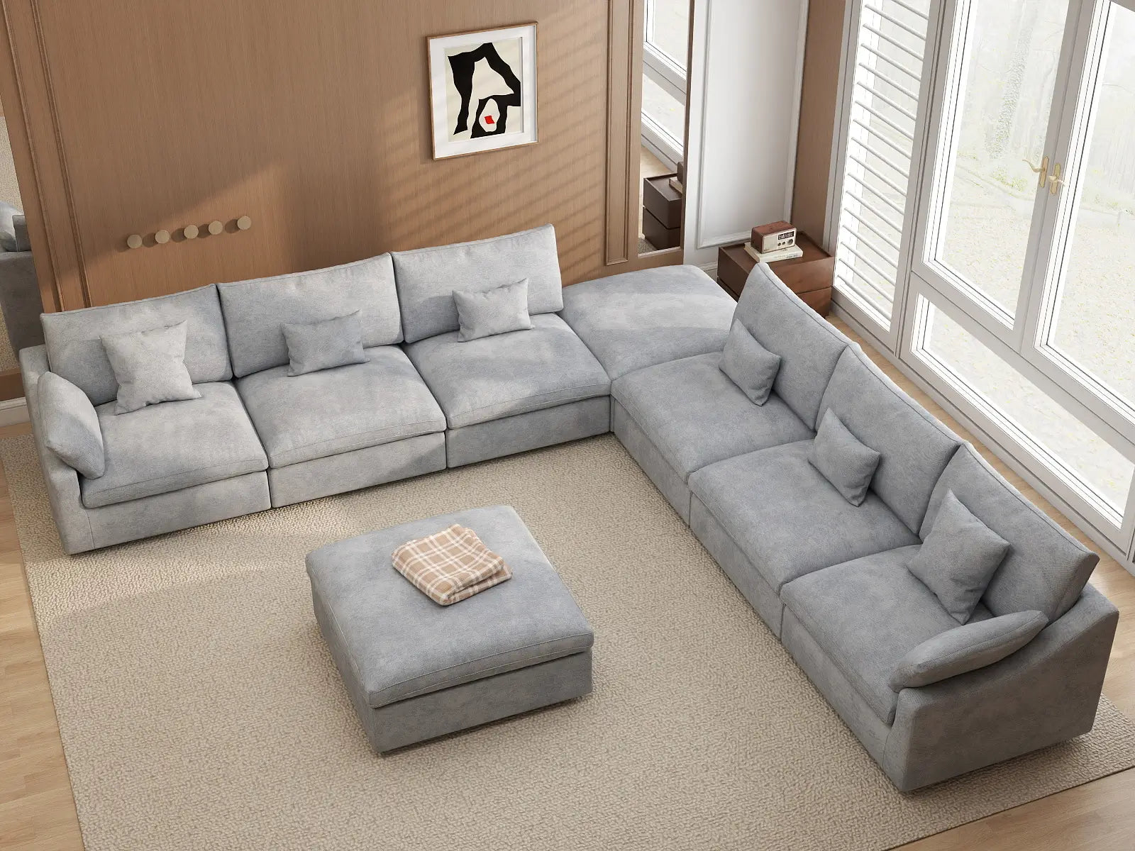 WJS Home 8 Piece Linen Light Grey Sofa Sets 160 Adjustable Backrest Pillows 6 Seater_8
