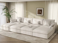 WJS Home 8 Piece Linen White Pit Sectionals 160 Adjustable Backrest Pillows 4 Seater_1