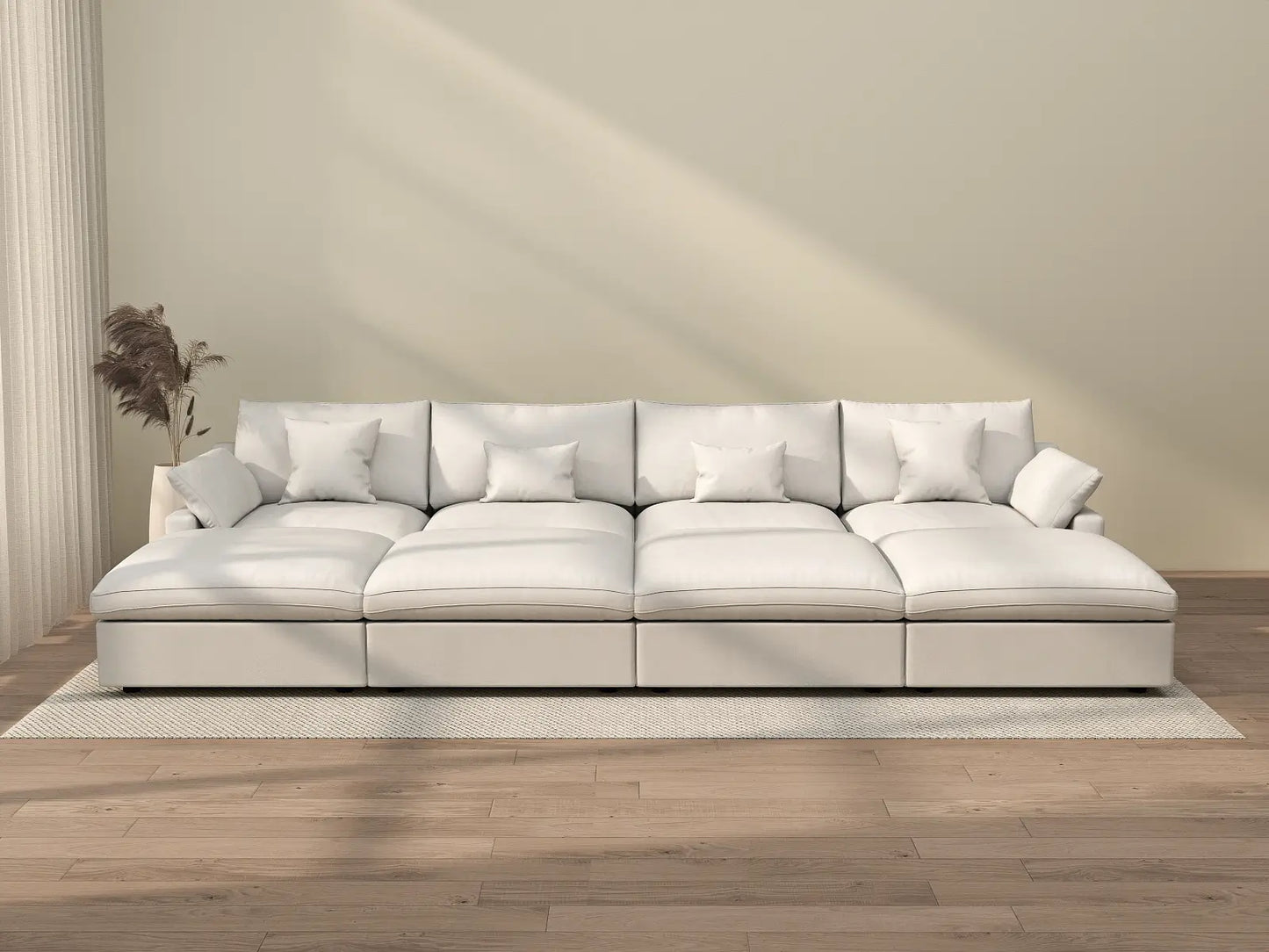 WJS Home 8 Piece Linen White Pit Sectionals 160 Adjustable Backrest Pillows 4 Seater_2