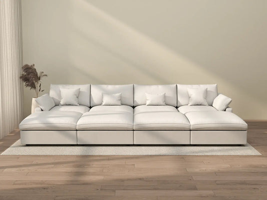 WJS Home 8 Piece Linen White Pit Sectionals 160 Adjustable Backrest Pillows 4 Seater_2