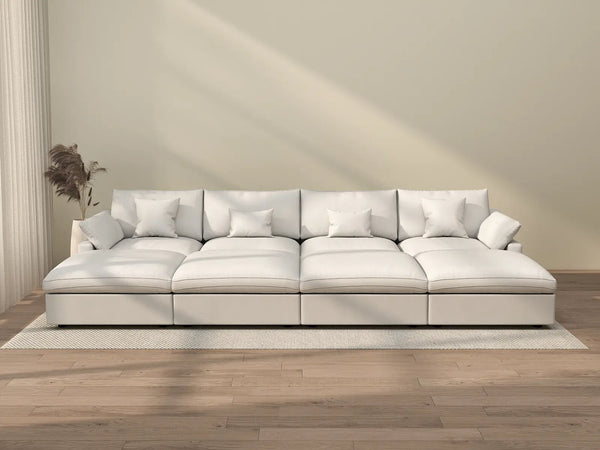 Sofá modular Deluxe Cloud de 4 plazas, blanco, lavable | 8 piezas (incluye 4 otomanas), tejido de chenilla y lino, diseño modular