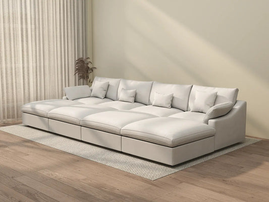 WJS Home 8 Piece Linen White Pit Sectionals 160 Adjustable Backrest Pillows 4 Seater_3