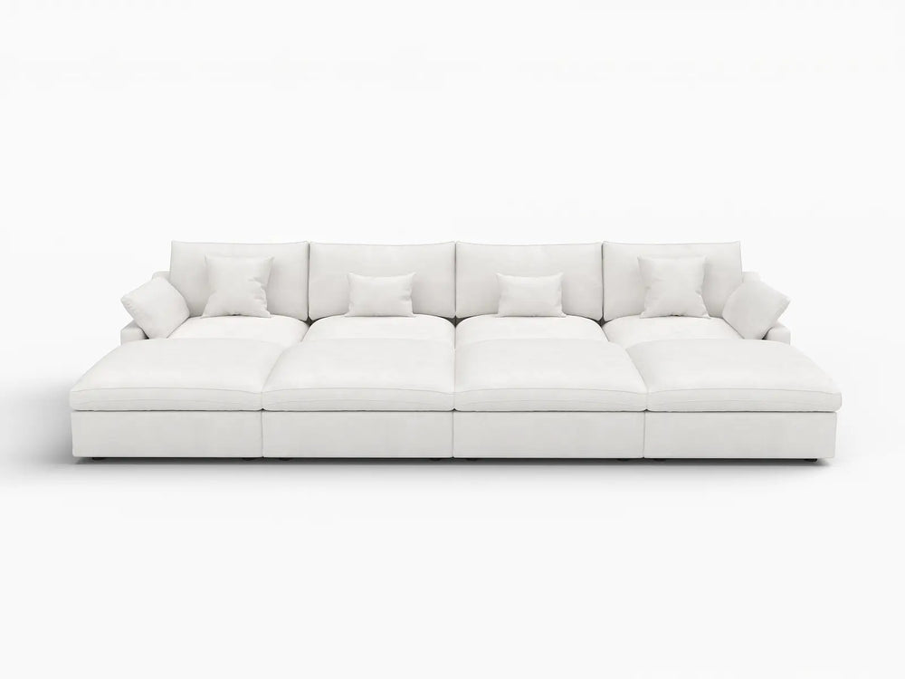 WJS Home 8 Piece Linen White Pit Sectionals 160 Adjustable Backrest Pillows 4 Seater_4