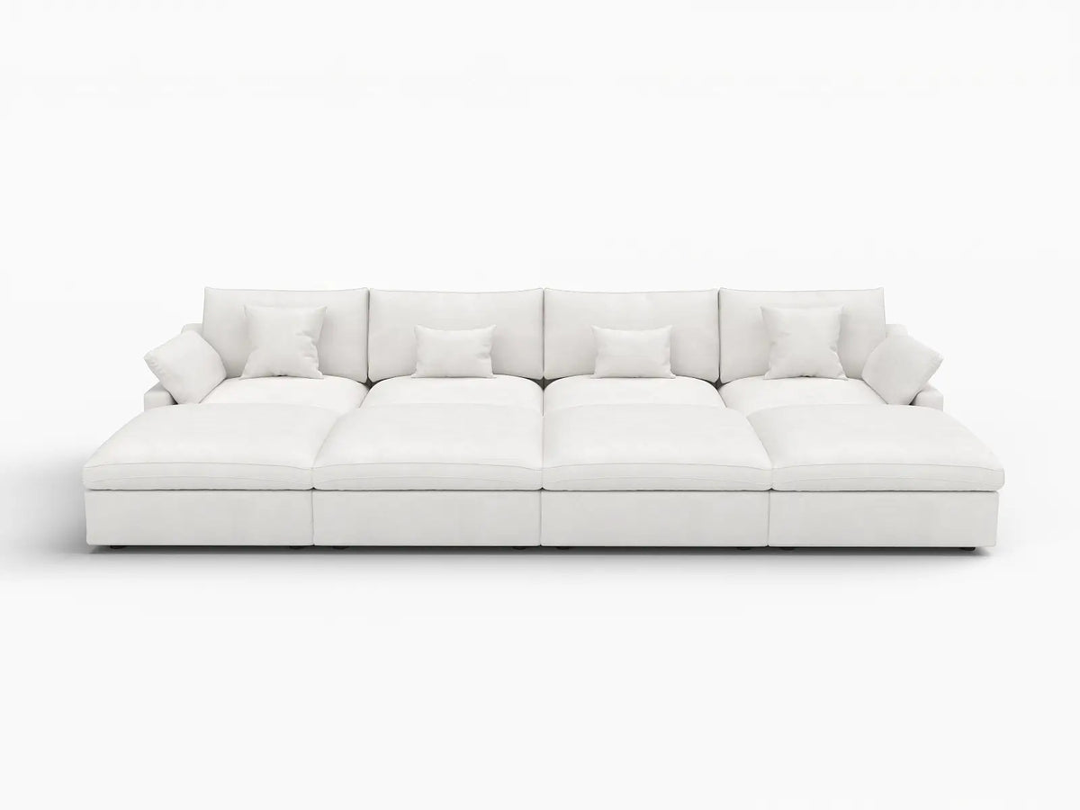 WJS Home 8 Piece Linen White Pit Sectionals 160 Adjustable Backrest Pillows 4 Seater_4
