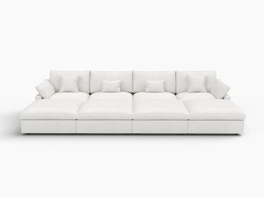 WJS Home 8 Piece Linen White Pit Sectionals 160 Adjustable Backrest Pillows 4 Seater_4