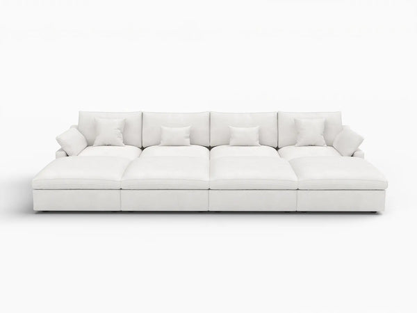 Deluxe Slope Cloud Sectional Sofa Covers | White Chenille and Linen Sofa Cover for 4-Seater with 4-Ottomans
