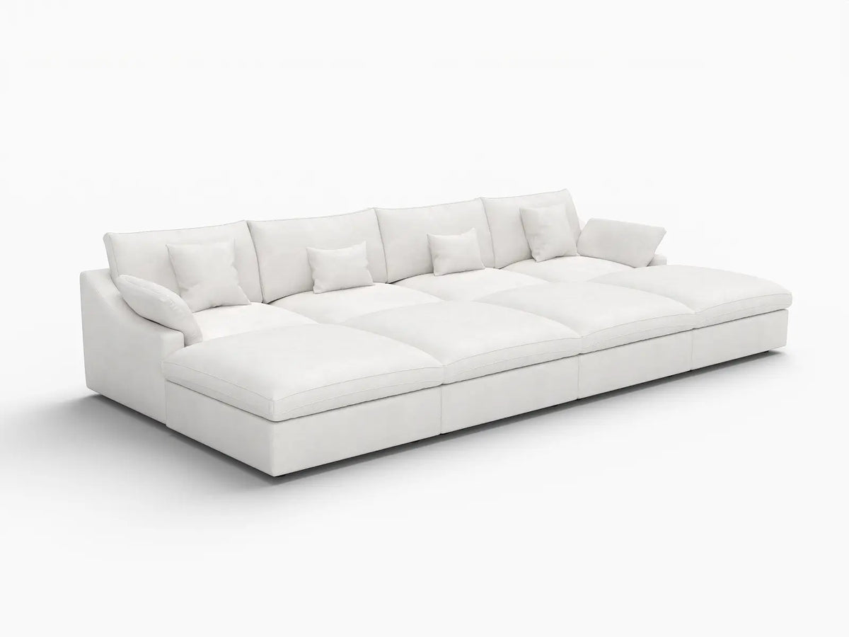 WJS Home 8 Piece Linen White Pit Sectionals 160 Adjustable Backrest Pillows 4 Seater_5