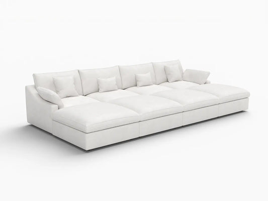 WJS Home 8 Piece Linen White Pit Sectionals 160 Adjustable Backrest Pillows 4 Seater_5