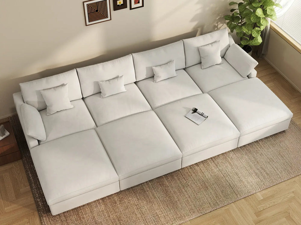 WJS Home 8 Piece Linen White Pit Sectionals 160 Adjustable Backrest Pillows 4 Seater_8