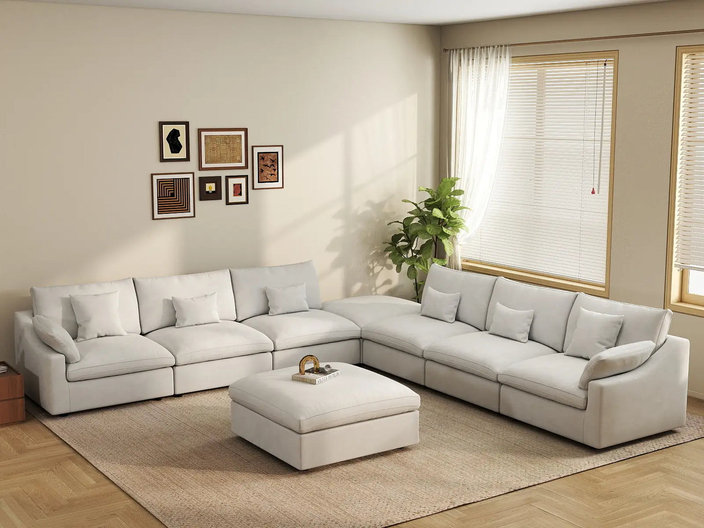 WJS Home 8 PieceLinenWhiteSofaSets160AdjustableBackrestPillows6 Seater_1