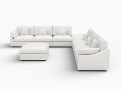 Deluxe Slope Cloud Sectional Sofa Covers | White Chenille and Linen Sofa Cover for 6-Seater with 2-Ottomans