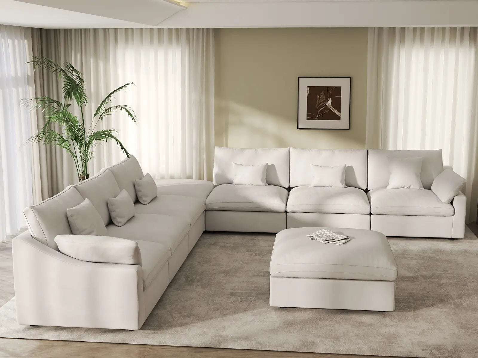 WJS Home 8 PieceLinenWhiteSofaSets160AdjustableBackrestPillows6 Seater_6