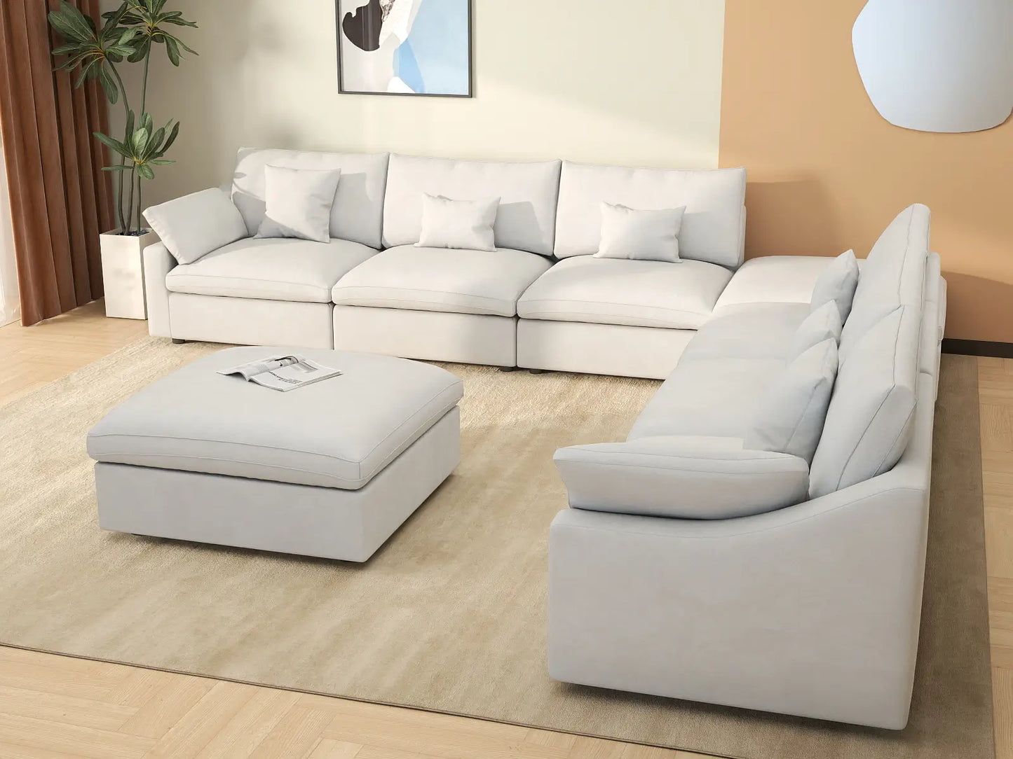 WJS Home 8 PieceLinenWhiteSofaSets160AdjustableBackrestPillows6 Seater_7