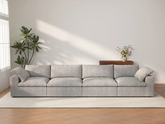 Deluxe Premium Cloud Sectional Sofas | 4-Piece Cotton and Linen Light Grey Couch Sectionals 160" Removable & Washable Covers 4-seater