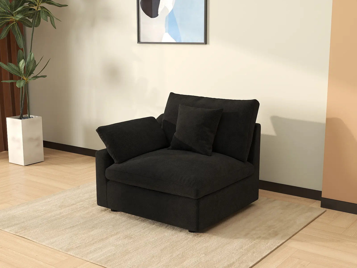Deluxe Slope Cloud Sectional Sofa Covers | Black Chenille and Linen Sofa Cover for 1-Seater