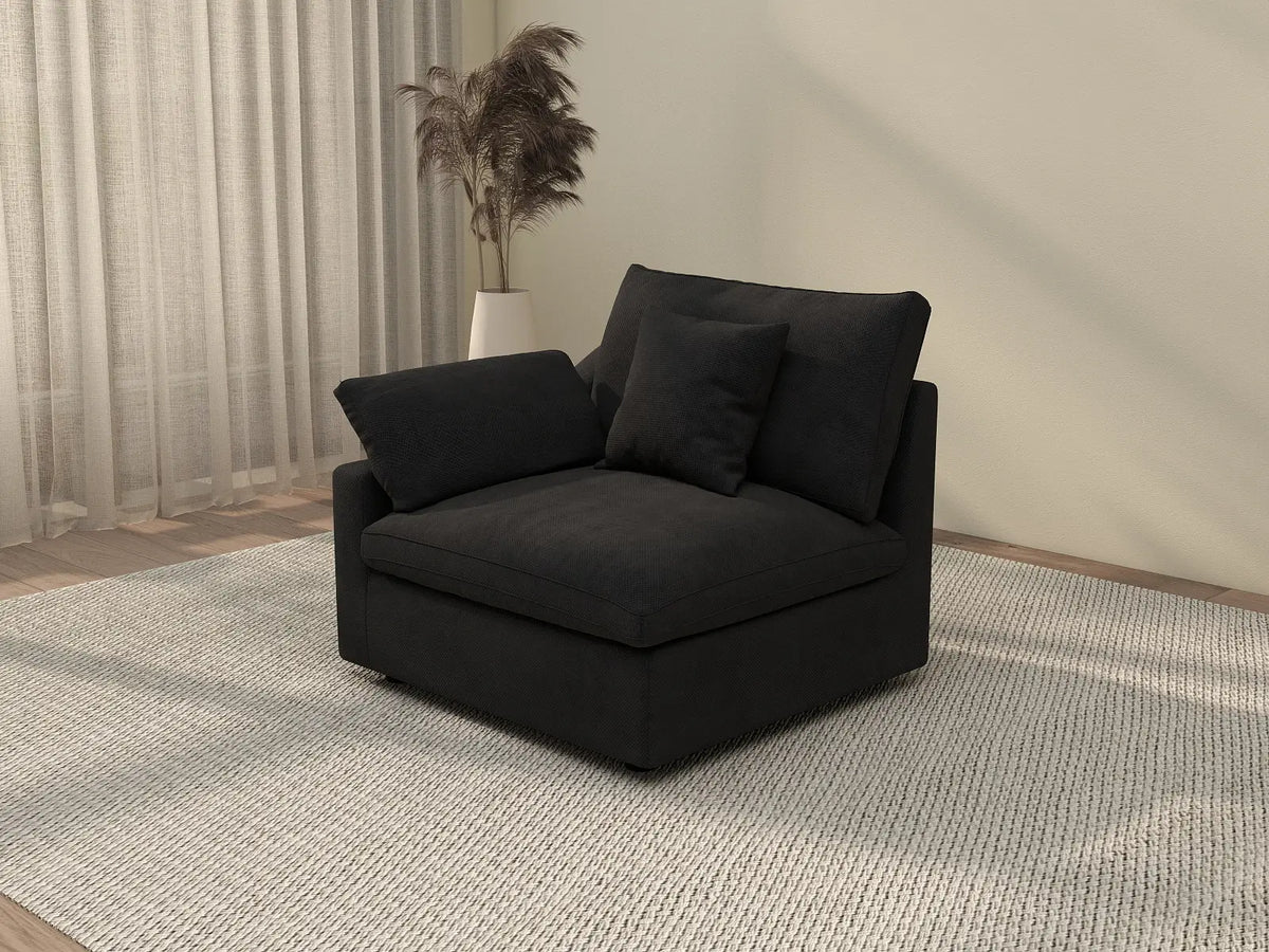 Deluxe Cloud 1-Seater Black Washable Single Sofa | 1-Piece, Chenille and Linen Fabric, Modular Design