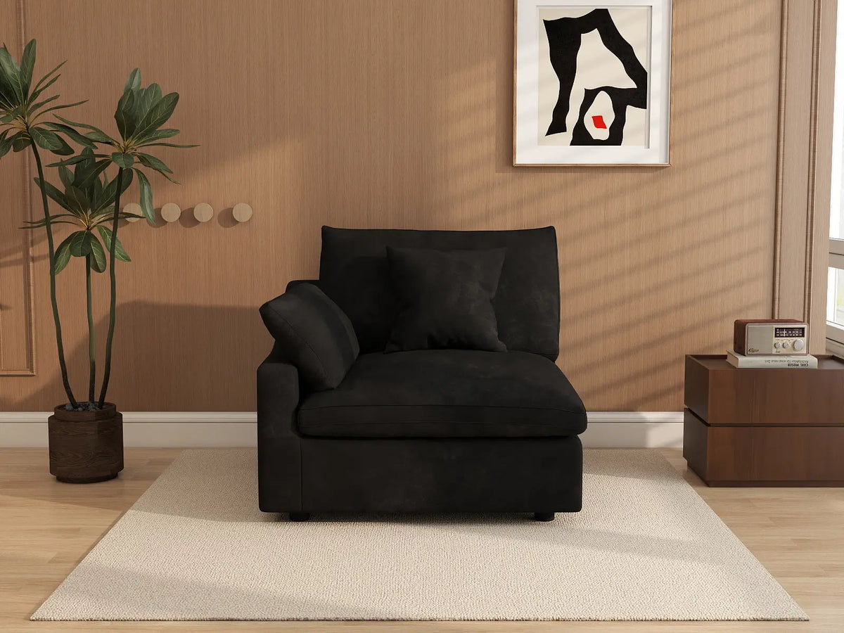 Deluxe Slope Cloud Sectional Sofa Covers | Black Chenille and Linen Sofa Cover for 1-Seater