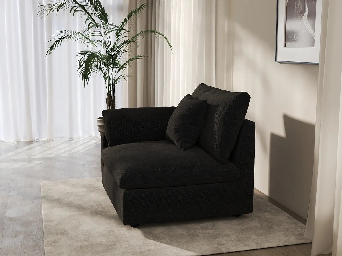 Deluxe Slope Cloud Sectional Sofa Covers | Black Chenille and Linen Sofa Cover for 1-Seater
