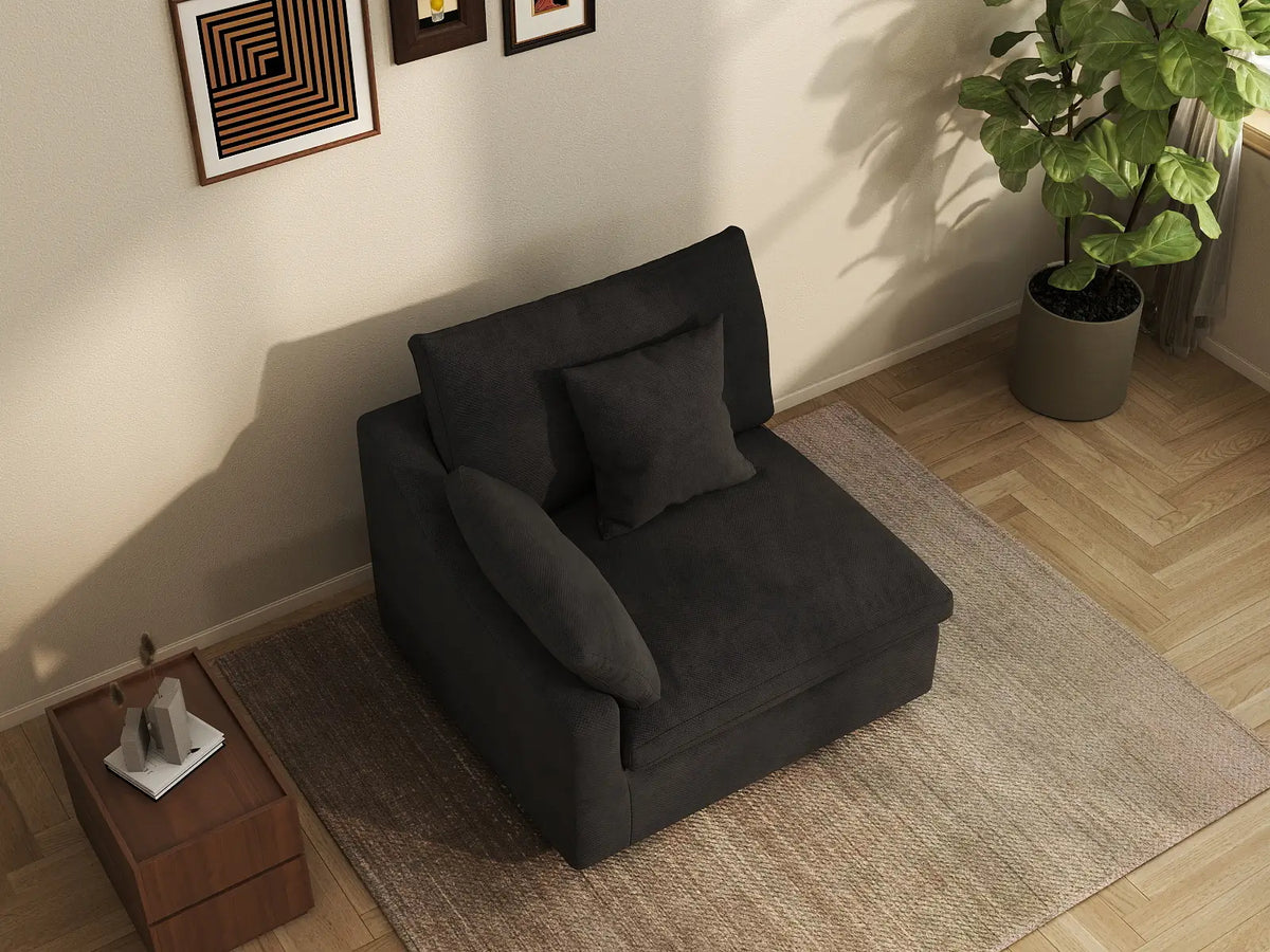 Deluxe Slope Cloud Sectional Sofa Covers | Black Chenille and Linen Sofa Cover for 1-Seater