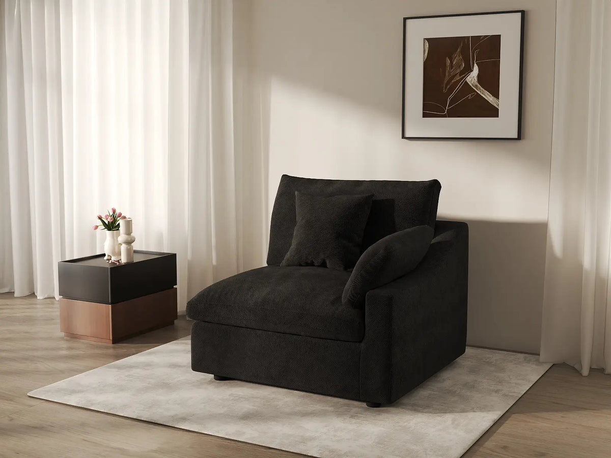 Deluxe Slope Cloud Sectional Sofa Covers | Black Chenille and Linen Sofa Cover for 1-Seater