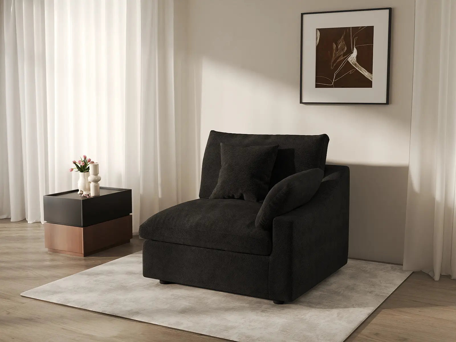 Fundas de sofá seccional Deluxe Slope Cloud | Funda de sofá de chenilla negra y lino para 1 asiento