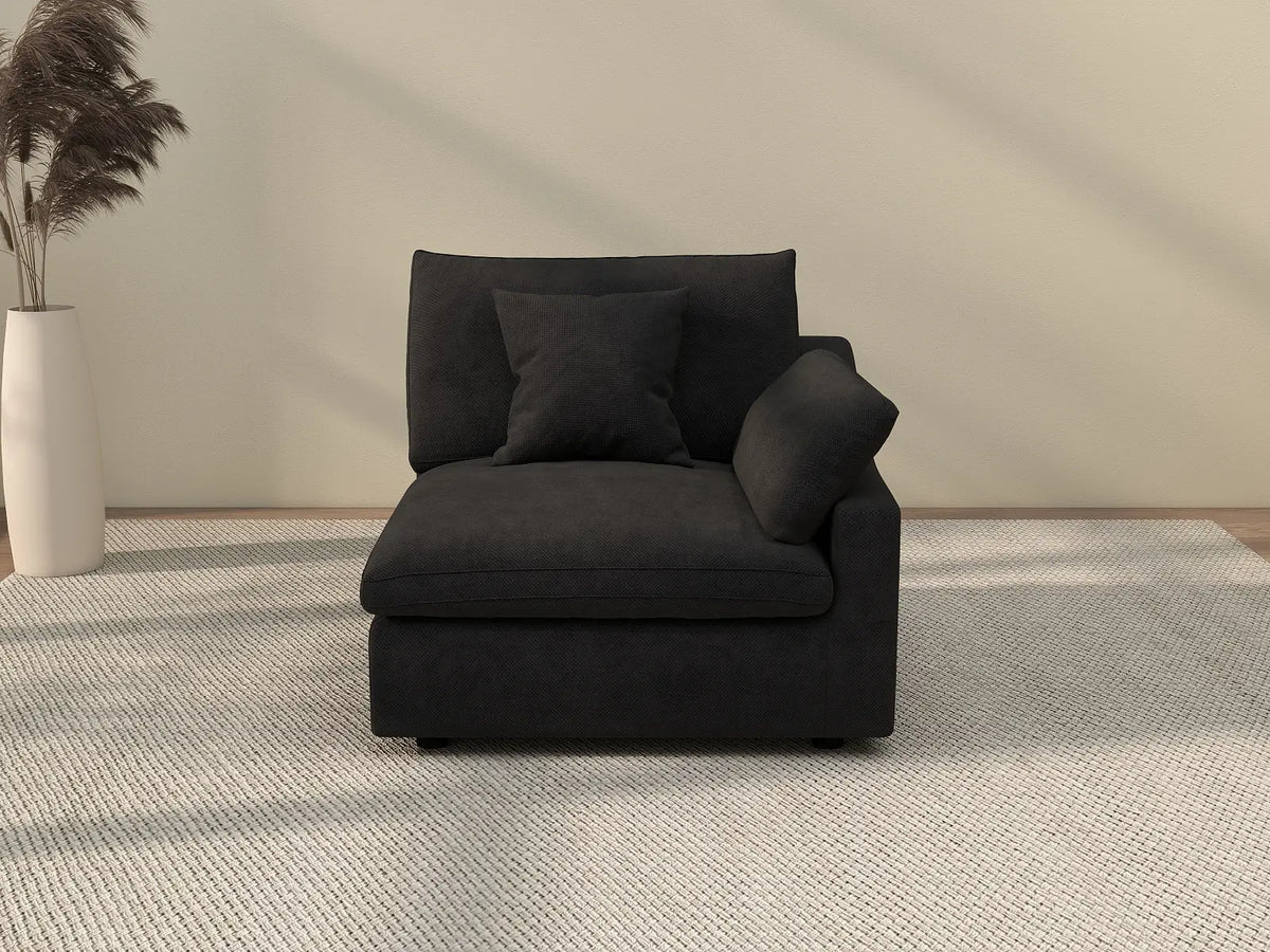 Deluxe Cloud 1-Seater Black Washable Single Sofa | 1-Piece, Chenille and Linen Fabric, Modular Design