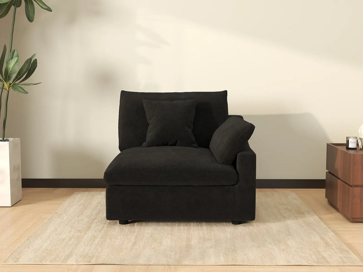 Deluxe Slope Cloud Sectional Sofa Covers | Black Chenille and Linen Sofa Cover for 1-Seater