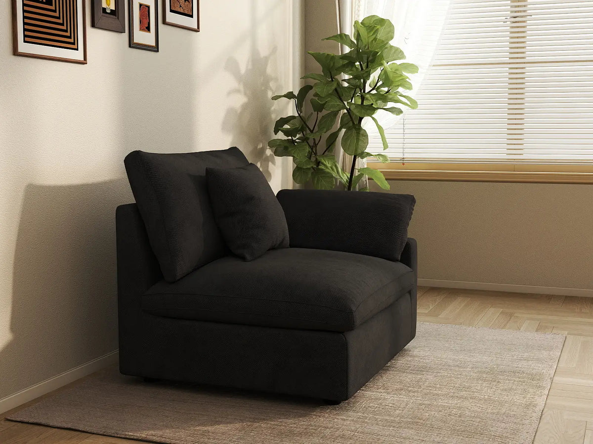 Deluxe Slope Cloud Sectional Sofa Covers | Black Chenille and Linen Sofa Cover for 1-Seater