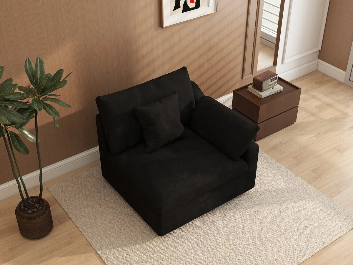 Deluxe Slope Cloud Sectional Sofa Covers | Black Chenille and Linen Sofa Cover for 1-Seater