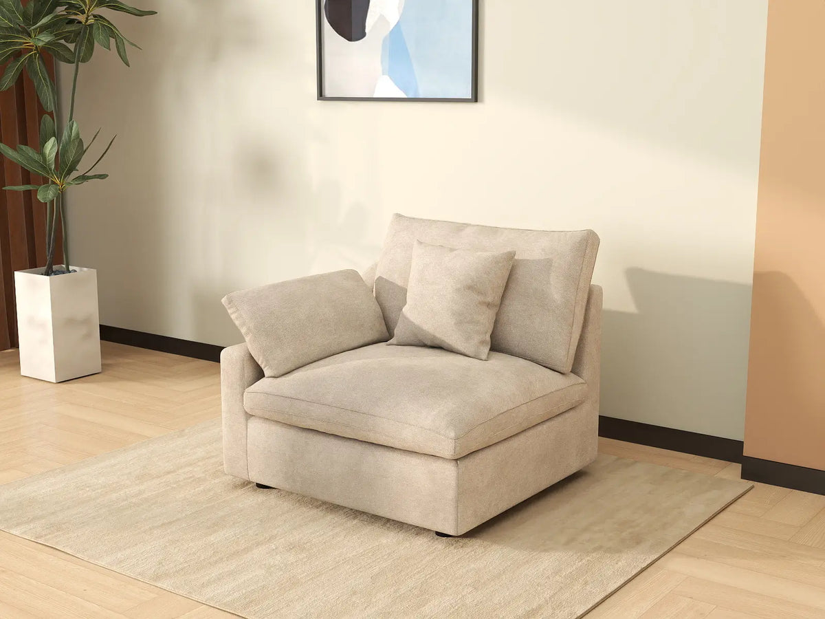 Deluxe Slope Cloud Sectional Sofa Covers | Khaki Chenille and Linen Sofa Cover for 1-Seater